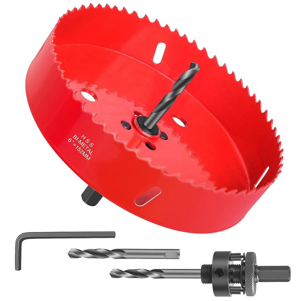 6 Inch Hole Saw - 152mmHSS Bi-Metal Hole Saw - Heavy Duty Hole Cutter for Metal/Wood with Smooth Flat Edge, Fast Chip Removal, Ideal for Cornhole