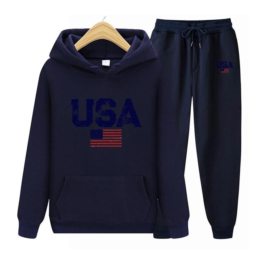 Мужской и женский комплект с капюшоном, винтажный комплект с капюшоном с уличным принтом в виде флага США, комплект с капюшоном высокого качества, повседневный комплект с капюшоном, дышащая футболка, одежда