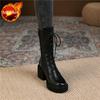 Fashion Autumn Winter Round Toe with Laces Ladies Mid Calf Shoes Black Fleece-Lined Middle Heel Women's Half High Boots 2025 New In Boot