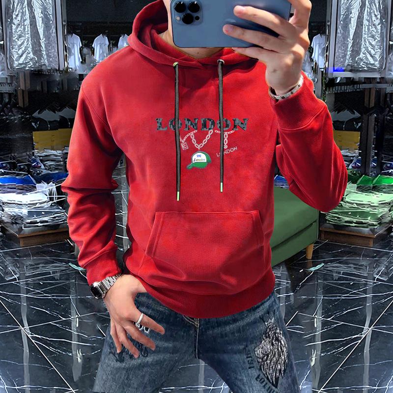 Men's Autumn/Winter Thick Fleece Intarsia Letter Hooded Sweatshirt - European Trend.