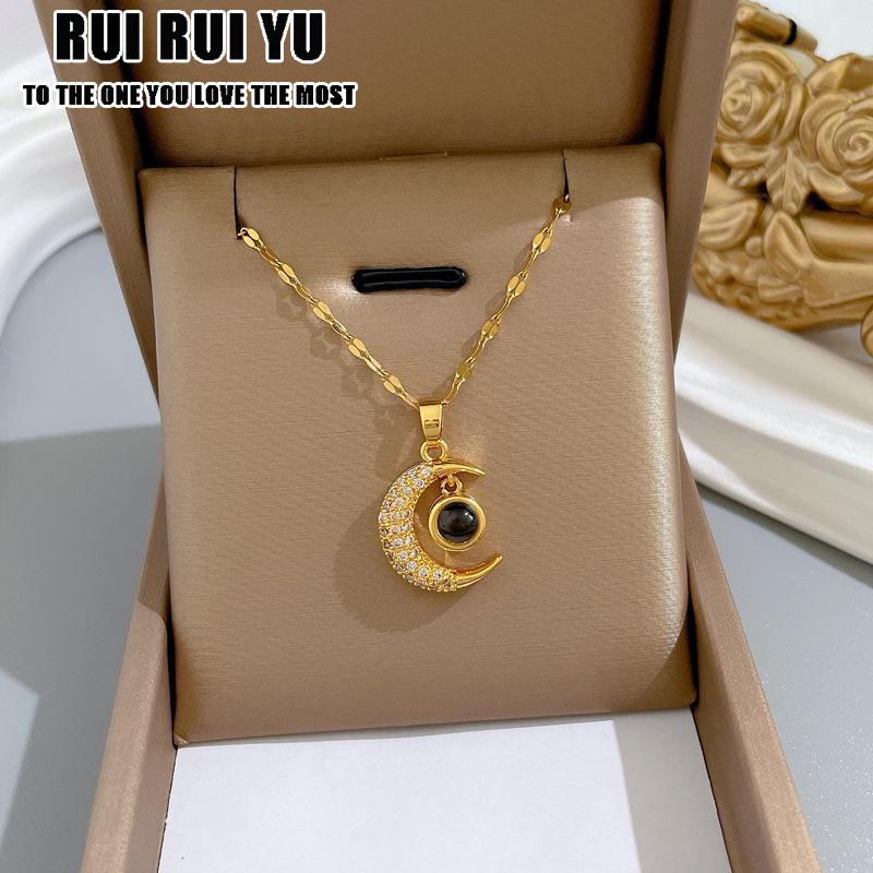 RUI RUI YU, 100 языков, женская модная подвеска с проекцией Луны, цепочка на ключицы из нержавеющей стали, ожерелья для женщин