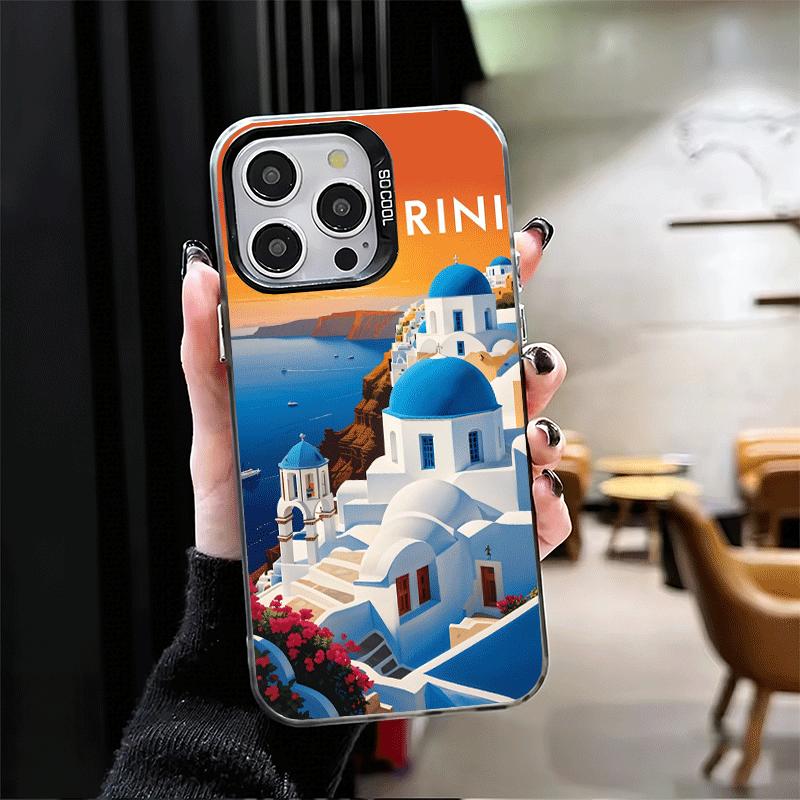 Санторини Греция Лето Мягкий Чехол для Телефона для iPhone 15 16 17 Pro Max 17Air 16E 14 Plus 13 12 Mini Ударопрочный Чехол Задняя Панель