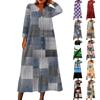 Women's Fashionable Printed Round Neck Seven Quarter Sleeve Button Loose Shirt Dress