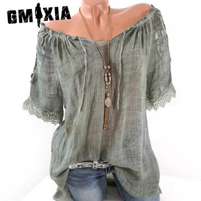 Женские модные повседневные летние однотонные блузки и рубашки с короткими рукавами с принтом