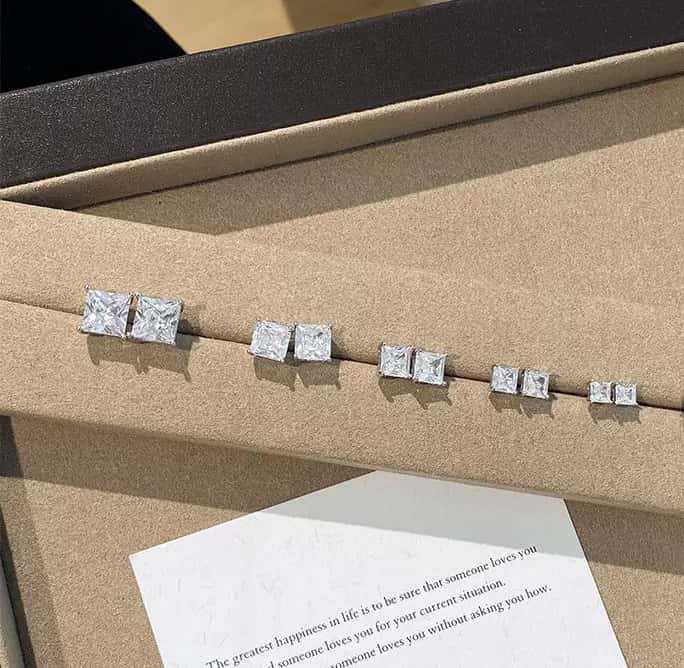 925 Sterling Silver Square Stud Earrings For Women, Sparkling Cubic Zirconia Minimalist Earrings, Hypoallergenic Silver Jewelry