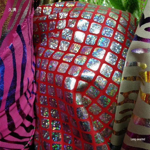 Iridescent Gold Glitter Laser-Spray Dance Skirt with Crystal Background Pattern