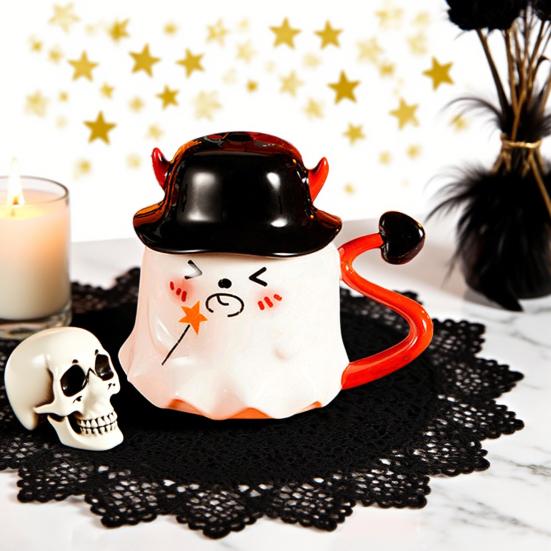 Halloween Coffee Mug Ghost Wearing Hat Shape Ceramic Cup Dishwasher Safe Festive Mug Seasonal Decoration Gift