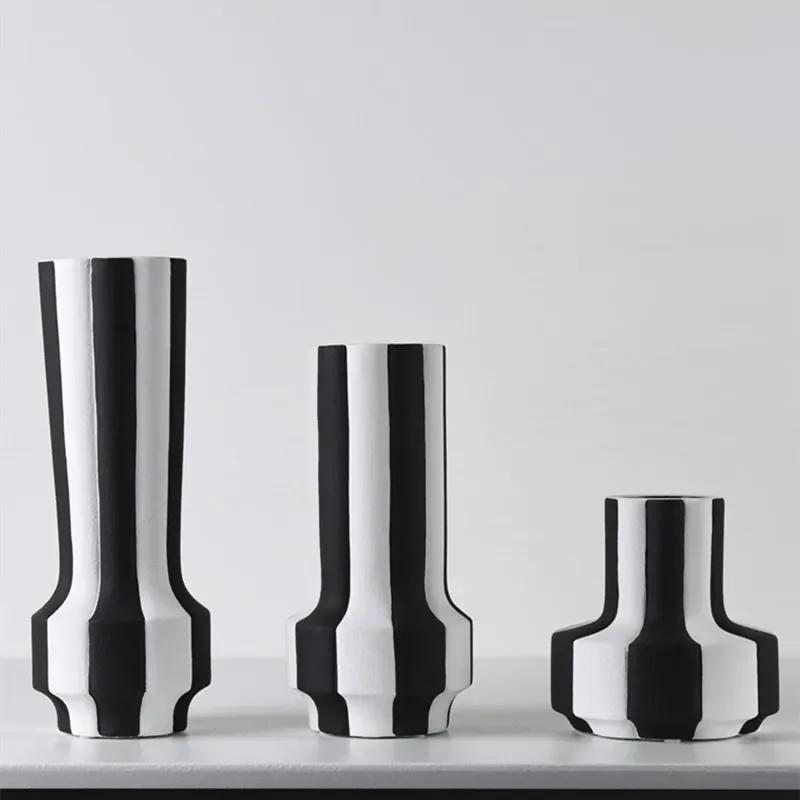 Modern Simplicity Black and White Striped Ceramic Vase Decoration Home Living Room Flower Arrangement Vase Decoration