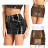 Блестящая мини-юбка в мокром виде для клуба S-XXL: Эластичная искусственная кожа с декоративными карманами на молнии, сексуальное облегающее платье для вечеринки
