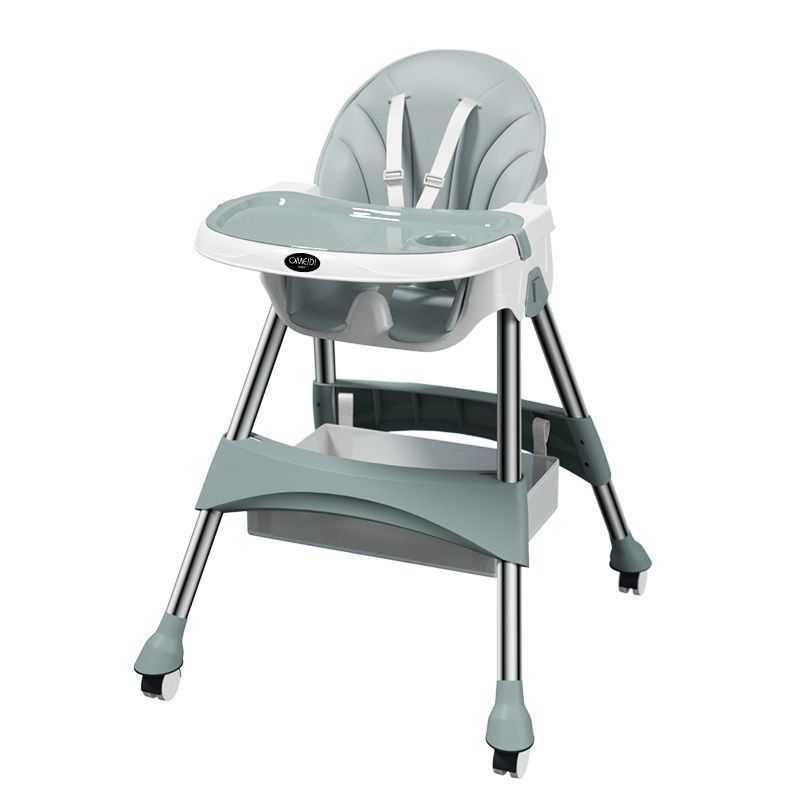 Baby High Chair Feeding Chair Seat Ajustable Height Dining Table Booster with Detachable Double Tray Safety Belt PU Cushion