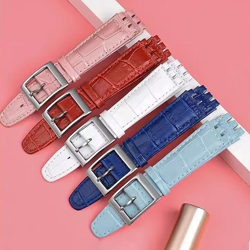 17 мм 19 мм Кожаный Ремешок для Часов SWATCH Натуральная Кожаная Браслет Мужчины Женщины Водонепроницаемый Спортивный Запасной Ремешок