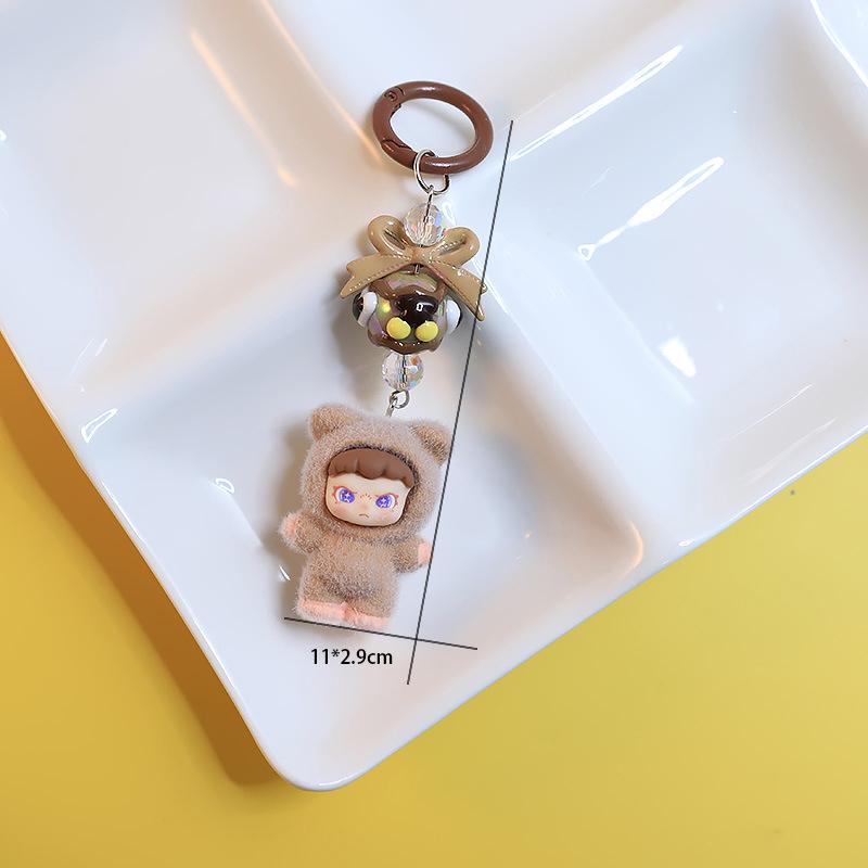 Kawaii мультфильм флокирование кукла брелок кулон для женщин девочек уникальный рюкзак украшения аксессуары маленькие подарки