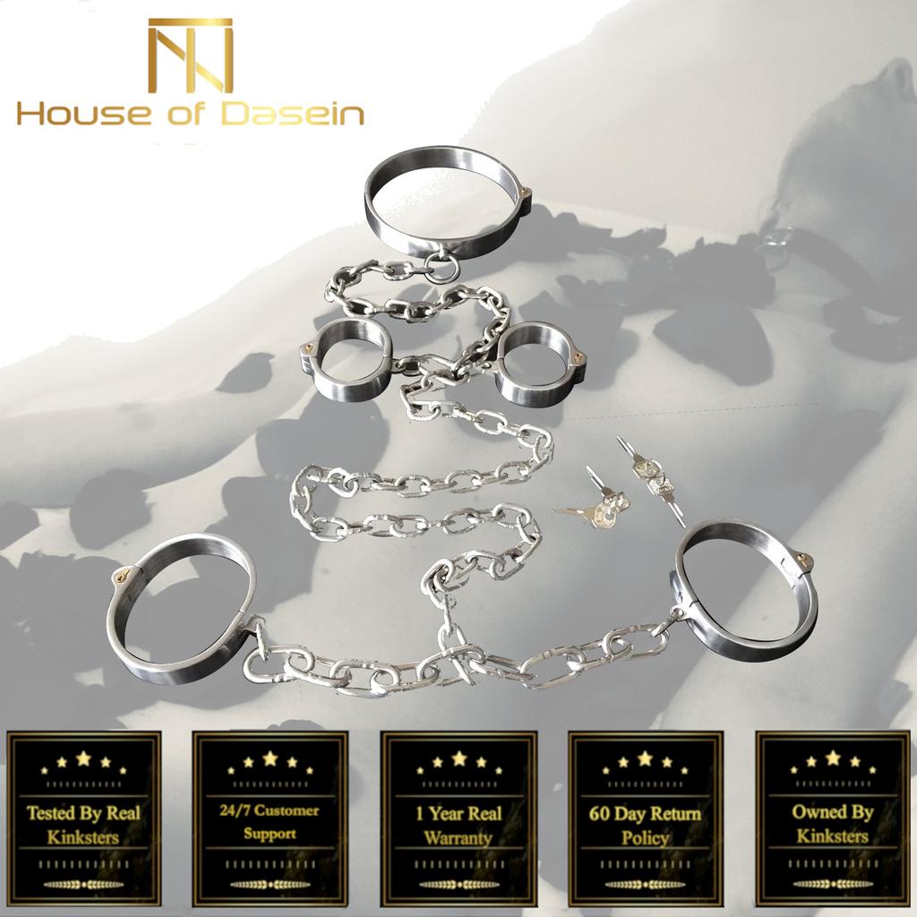 Metal Restraints Set Stainless Steel Locking Collar Cuffs Kit Cuffs & Shackles