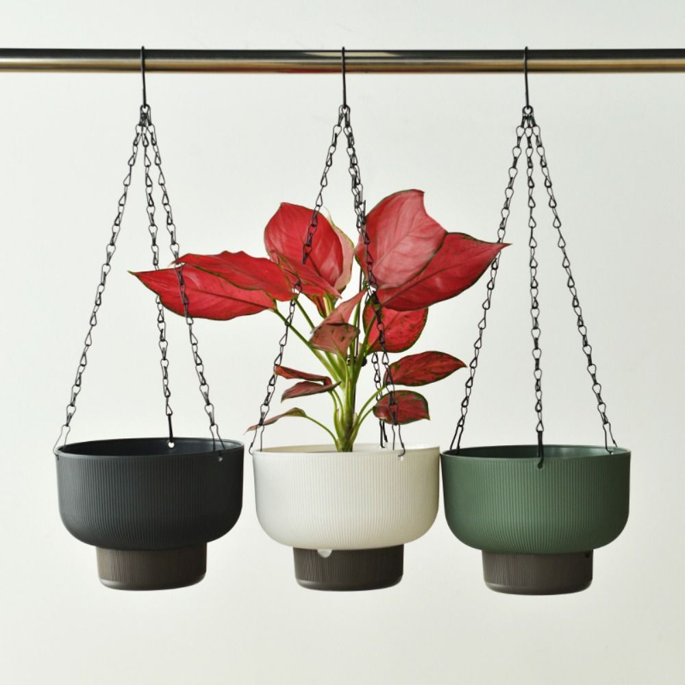 Self Watering Hanging Flower Pots White Green Grey Plant Flowerpot Planter Indoor Plants