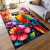 Colorful Parrot and Flowers Watercolor Art Non-slip Rug Suitable for Living Room and Bedroom Sofas