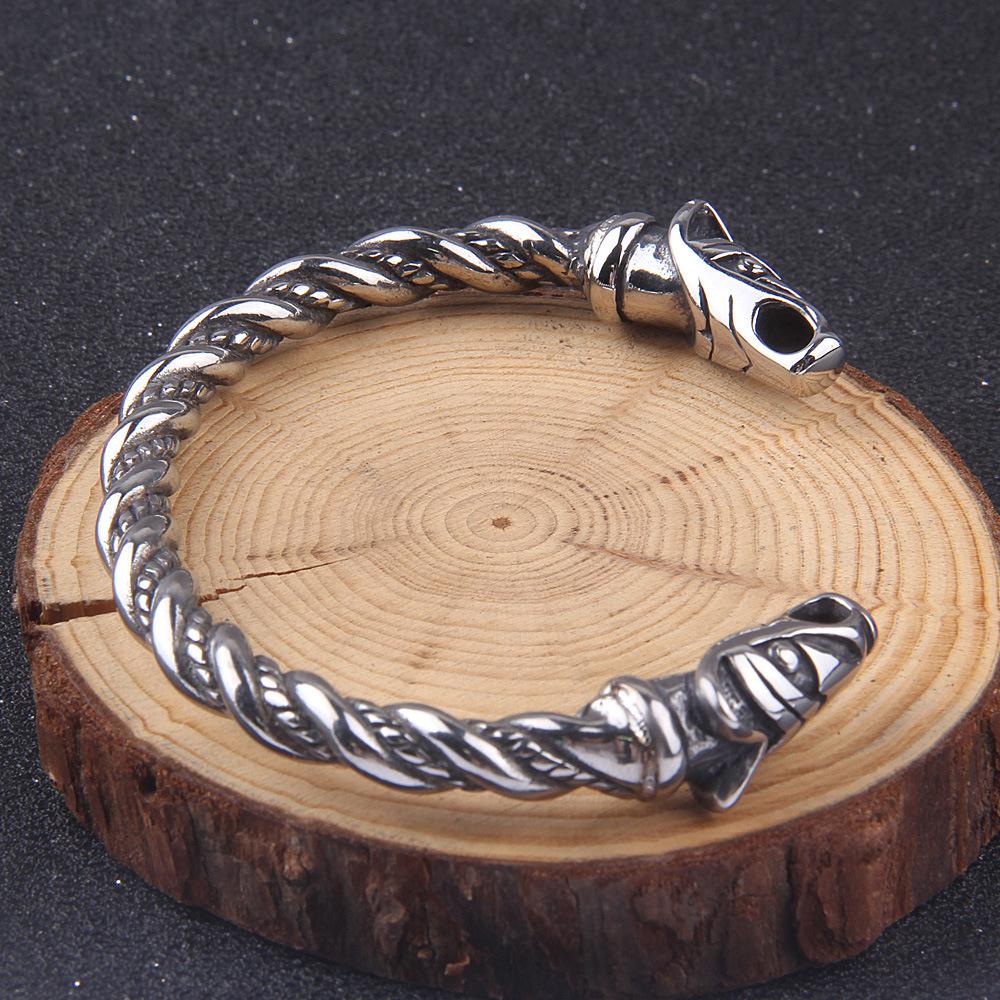 Мужской браслет викингов с головой ворона и головой волка, открытый регулируемый витой из нержавеющей стали, изготовление винтажных скандинавских скандинавских амулетов