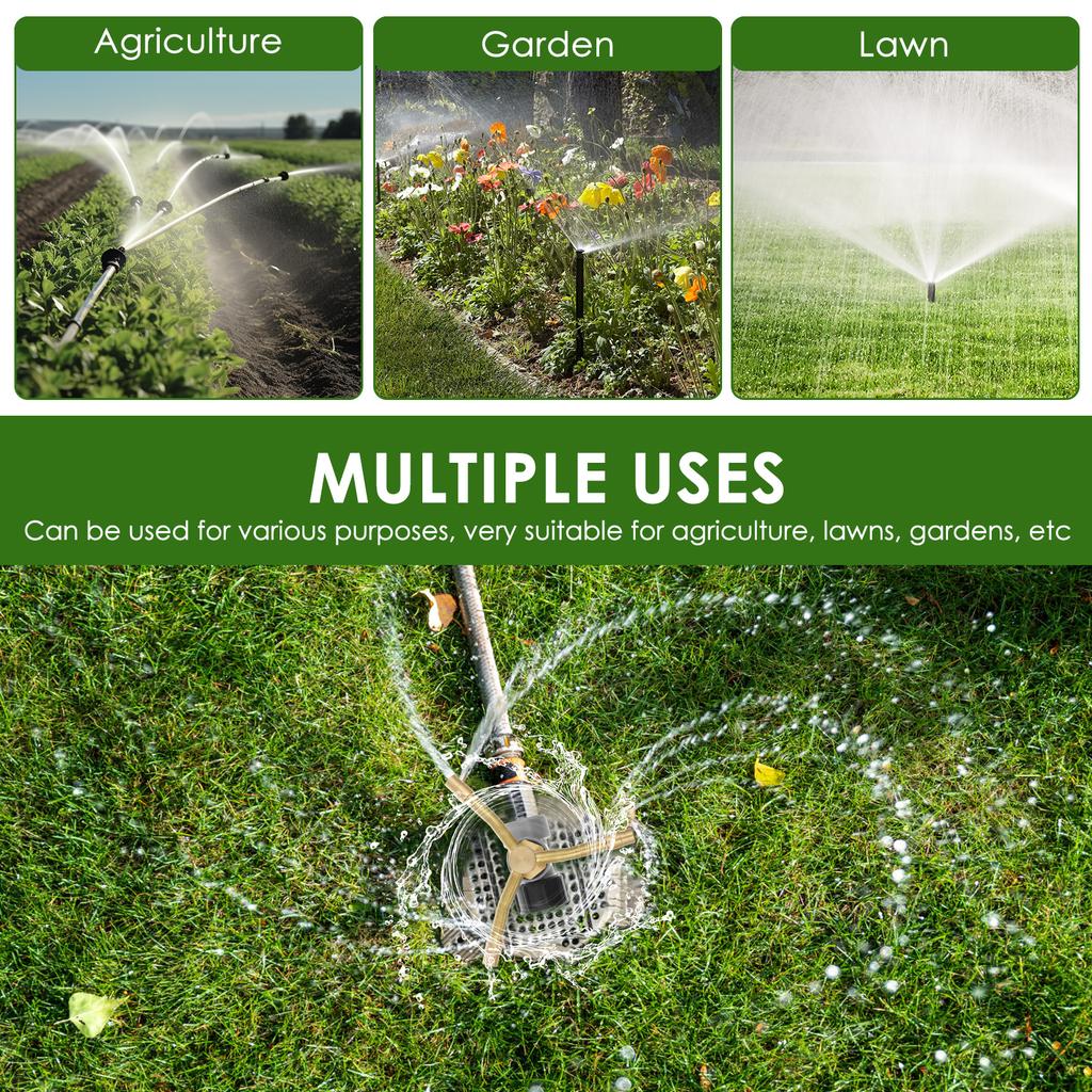 2 шт. Газонный трезубец водяной разбрызгиватель Вращение на 360 градусов Простой в использовании Сплав алюминия Садовый шип Распылитель с 3-рычажным латунным соплом