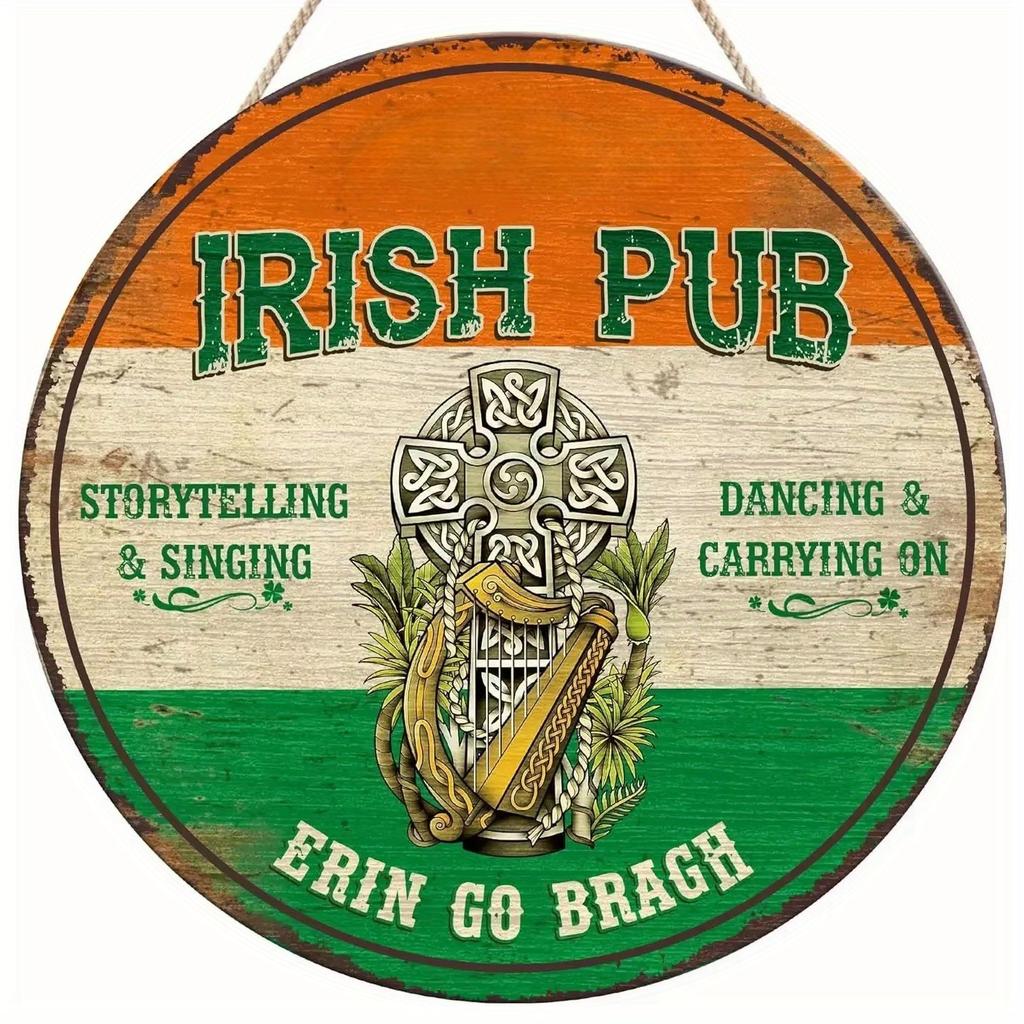 1 шт. 2d Плоский ретро-украшенный уличный ирландский бар ко Дню Святого Патрика круглый деревянный знак - 20 см, знак Lucky Grass, подходит для семейного бистро