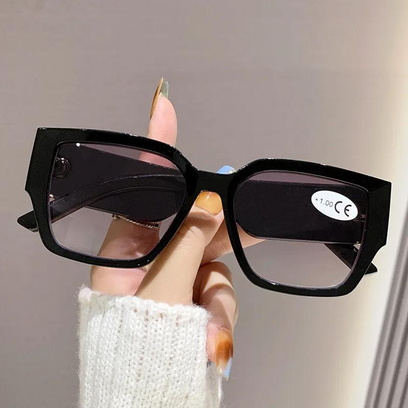 Women's New Fashion Square Frame Reading Glasses Neutral Oversized Frame High-definition Anti-blue Light Presbyopia Glasses