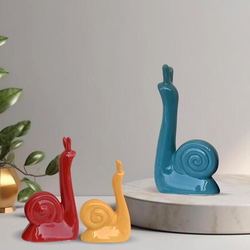 Modern Lucky Snail Family Ceramic Statues for Home Decor (Pack of 3, Multi-Coloured)