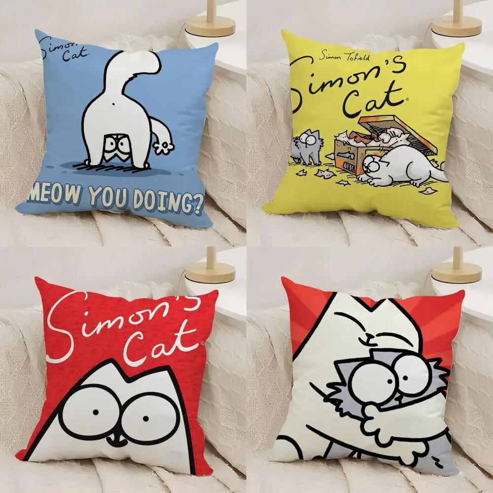 Мультяшная Милая Чехол на Подушку S_Simons Cat Шелковистый Короткий Плюш Двусторонний Печатный Наволочка для Дивана Все Сезоны Домашний Декор Подарок