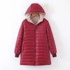 Winter Down Coat Thickened Padded Plush Hood Mid Length Full Zipper Windproof Long Sleeves Pockets Warm Daily Wear Outwear Cotton Jacket