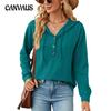 Spring and Autumn Women's Sweatshirt Blouse Solid Color Hooded Button Loose Long Sleeve Sweatshirt