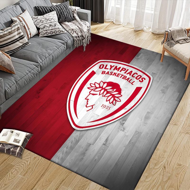 Olympiacos F.C Flannel Pattern Square Carpet,Area Rug,Carpet Rug for Living Room Bedroom Sofa Playroom Decor,Non-slip Floor Mat