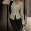 Long Sleeved Women's Solid Shirt Korean Sexy Slim Fit Waist Hugging Short Shirt Blouse Women Elegant Office Work Clothes