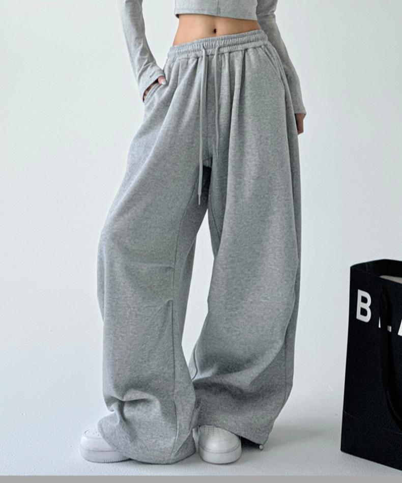 Женские серые широкие брюки, повседневные спортивные брюки с высокой талией, свободные длинные брюки, прямые брюки