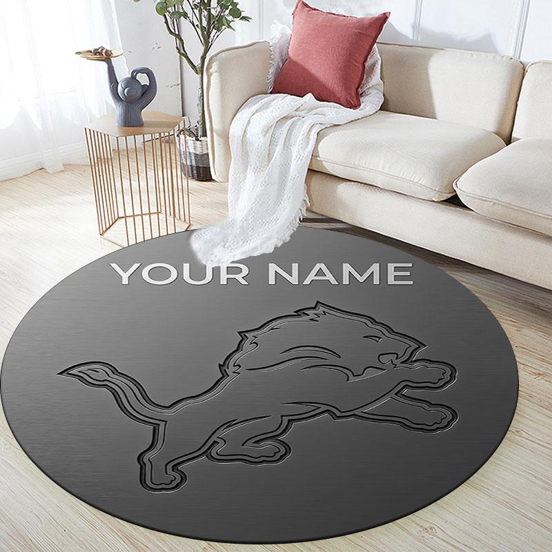 Custom Name,Detroit Lions pattern round rug,Carpet Rug for Living Room Bedroom Playroom ,Non-slip Floor Mat,Holiday Gifts and Birthday Gifts.