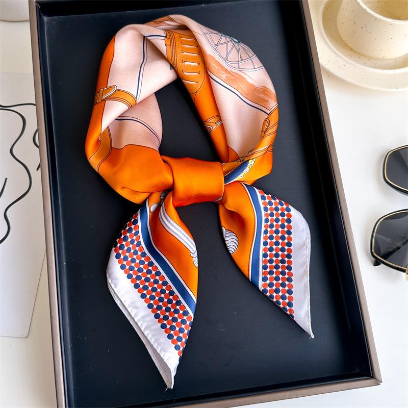 Lily Printed 70 Square Scarf Imitation Silk Sunscreen Scarf Versatile Decorative Scarf Women'S Headscarf Silk Scarf