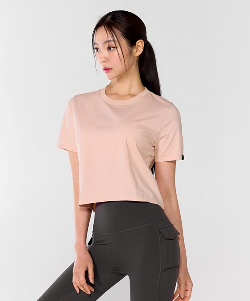 XEXYMIX Basic Stretch Crop T-Shirt Mist Pink