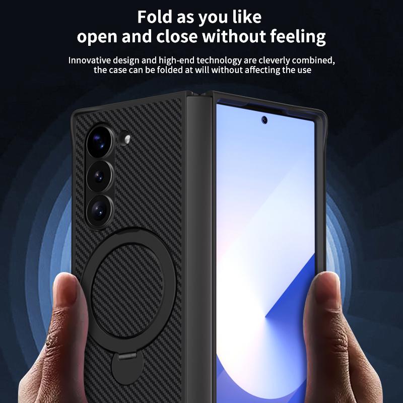 Чехол-держатель для телефона из кожи с вращающимся кольцом из углеродного волокна для Samsung Galaxy Z Fold 6 5 4 Fold6 Fold5 Fold Защитный чехол