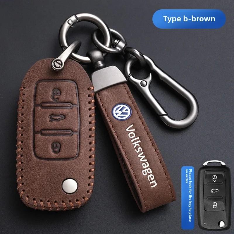 For VOLKSWAGEN VW Polo Golf 7/8 Genuine Leather Key Cover Fast Thrill Tour Guide Lingdu Exploration Vehicle Car Key Case High Qu