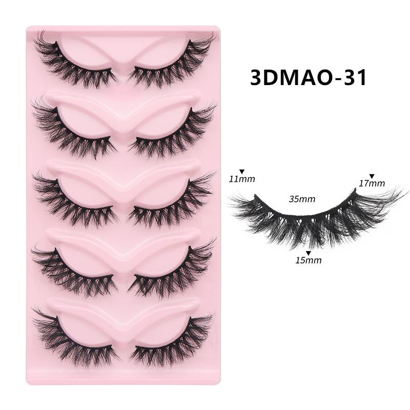XF 5 Pairs Fox Eye Lashes 3D Silk Fluffy Faux Mink False Cat Eyelashes Custom Packaging Box with Private logo