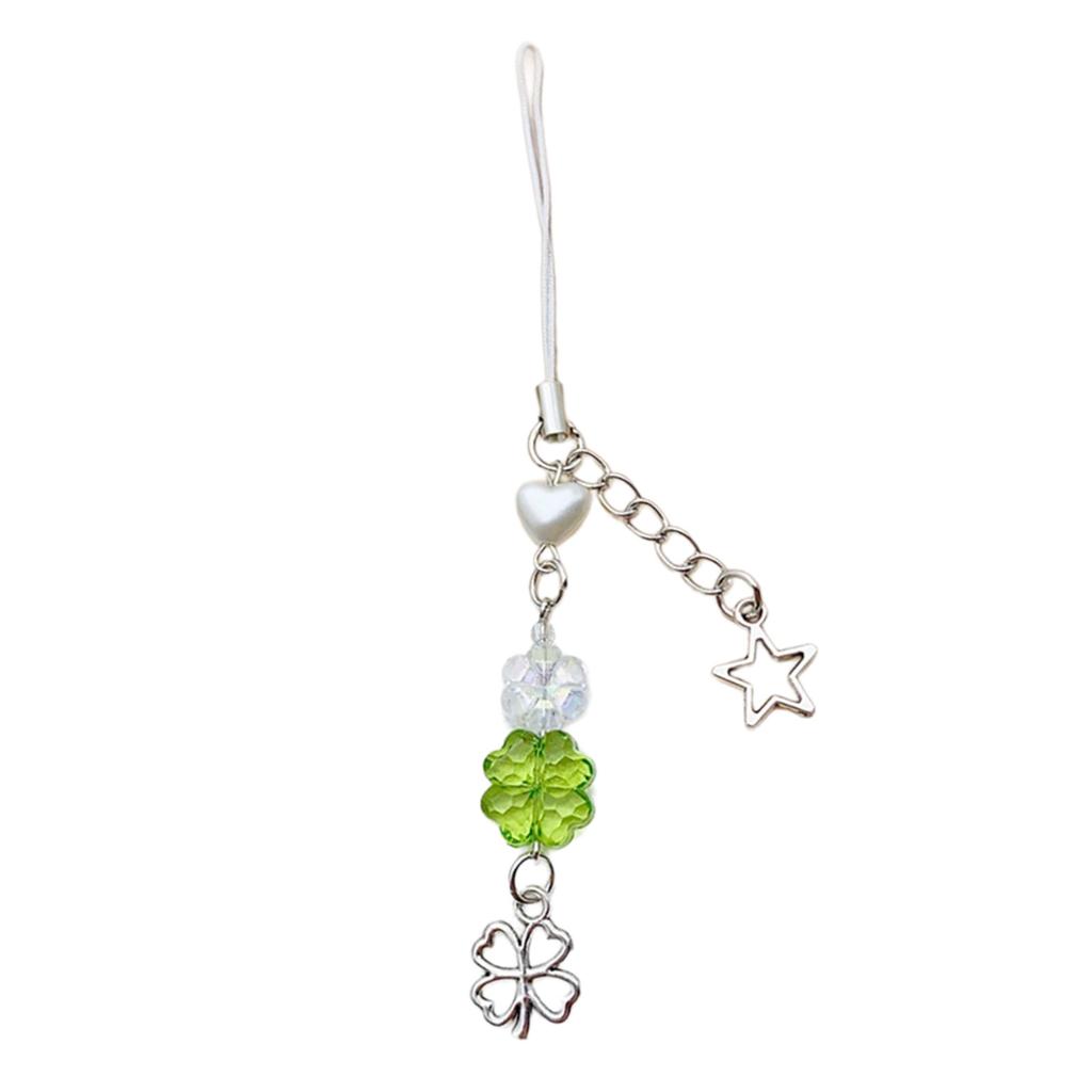 Butterfly Phone Lanyard Four Leaf Clovers Pendant Keychain Flower Beaded Phone Chain Cellphone String Straps for Bag
