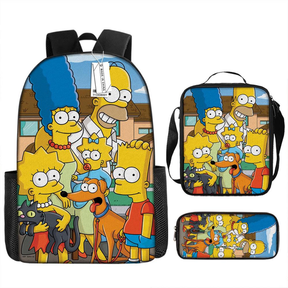 The Simpsons Kids Backpack Set School Bag Shoulder Bag Pencil Case 3-Piece Cartoon Cute Fashion for Boys Girls Gifts