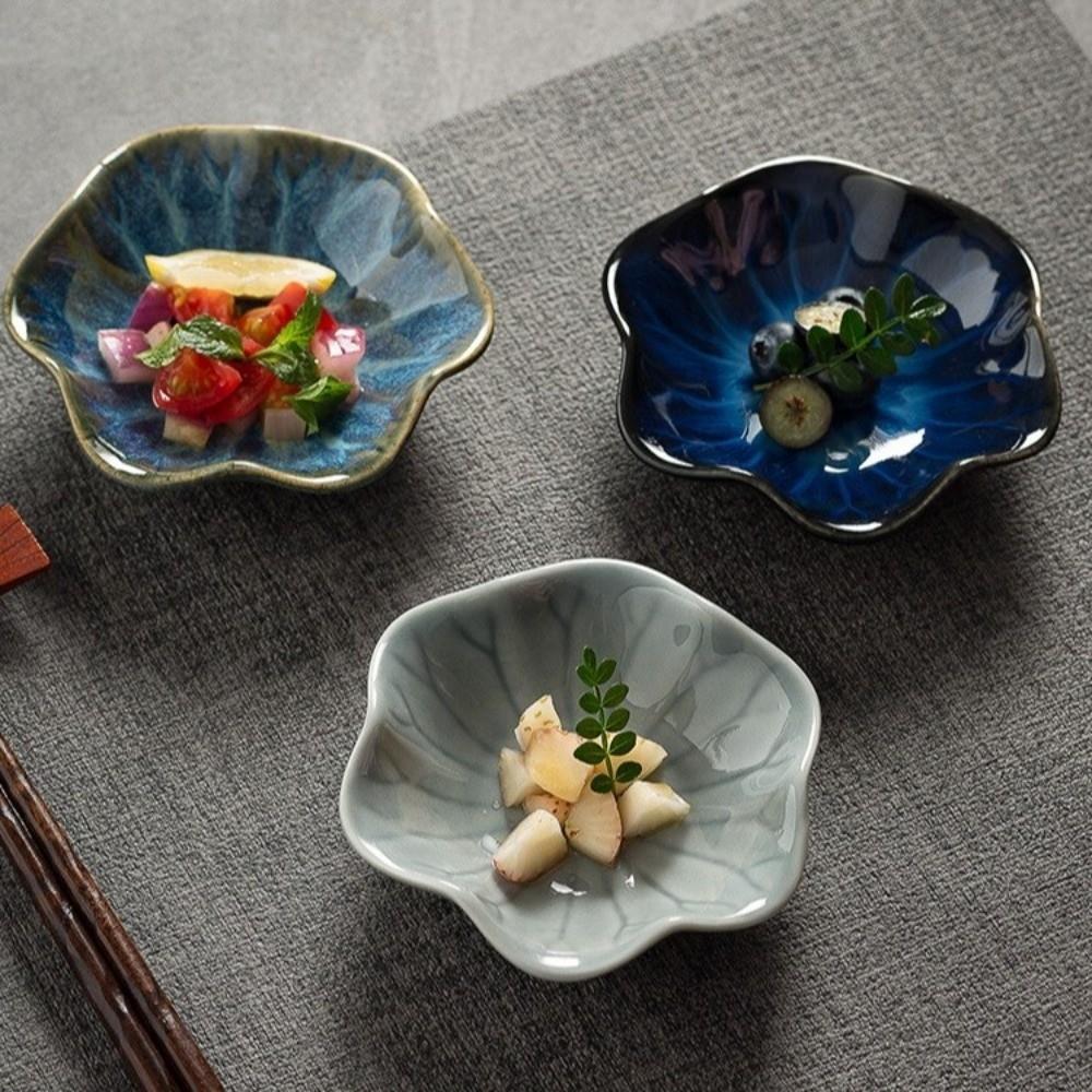 Lotus-shaped Ceramic Dipping Dish Retro Seasoning Plates Decorative Dessert Plate Party