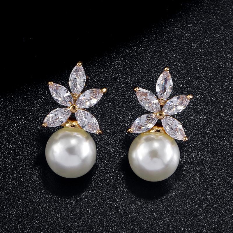 ZAKOL Temperament Imitation Zircon Flower Stud Earrings Elegant Leaf Marquise Zirconia Wedding Party Zircon for Women