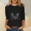Fashion Women Summer Loose Solid Cat Printed Long Sleeve Blouse Tops