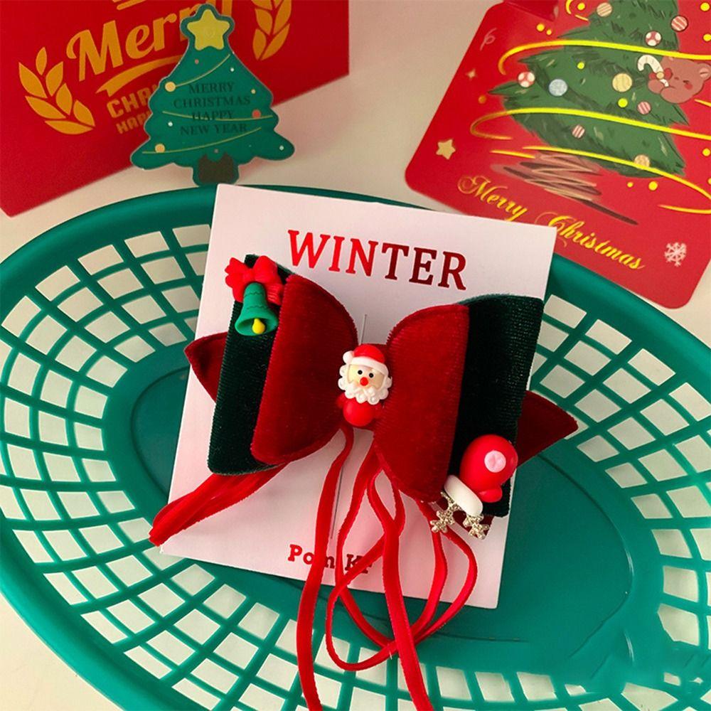 Cute Christmas Accessories Exquisite Bow Ribbon Barrettes Bow Christmas Deer Hairpin  Children
