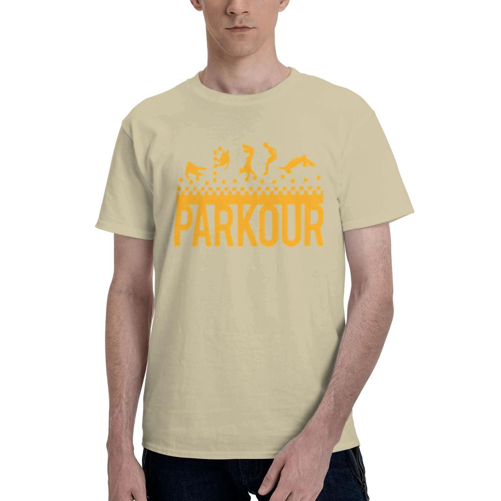 Yellow Mens T Shirt Parkour Unique Tee Shirt Short Sleeve Round Collar 100 Cotton Summer Clothes TShirt