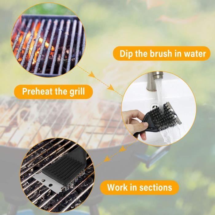 Brosse de barbecue - 4PCS - Poils en acier inoxydable - Poignée antidérapante - Design deux-en-un