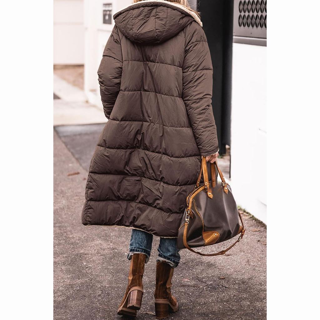 Зимняя стеганая куртка с капюшоном женская двусторонняя с длинным рукавом толстое пальто теплая модная длинная верхняя одежда повседневные пуховики