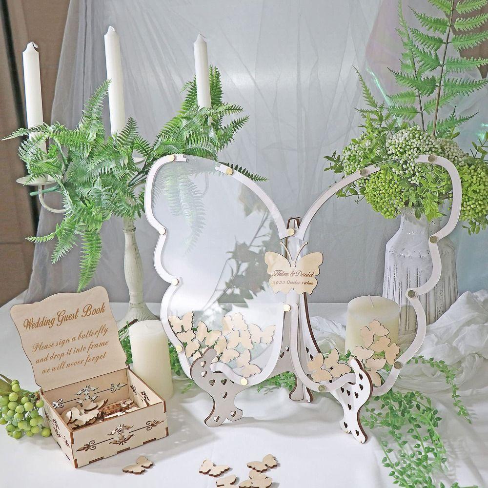 Butterfly Shape Wedding Guest Book Wooden Reception Signs Wedding Decoration