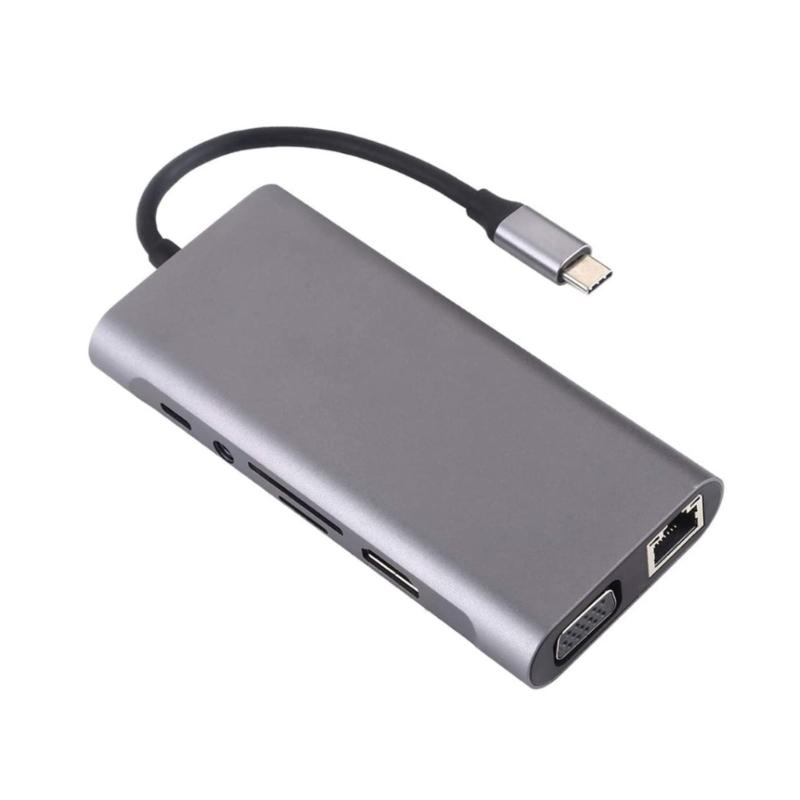 USB C на HDTV Адаптер 11-портовая док-станция с RJ45 Gigabit Ethernet 3,5 мм USB3.0 Передача данных Картридер 87 Вт