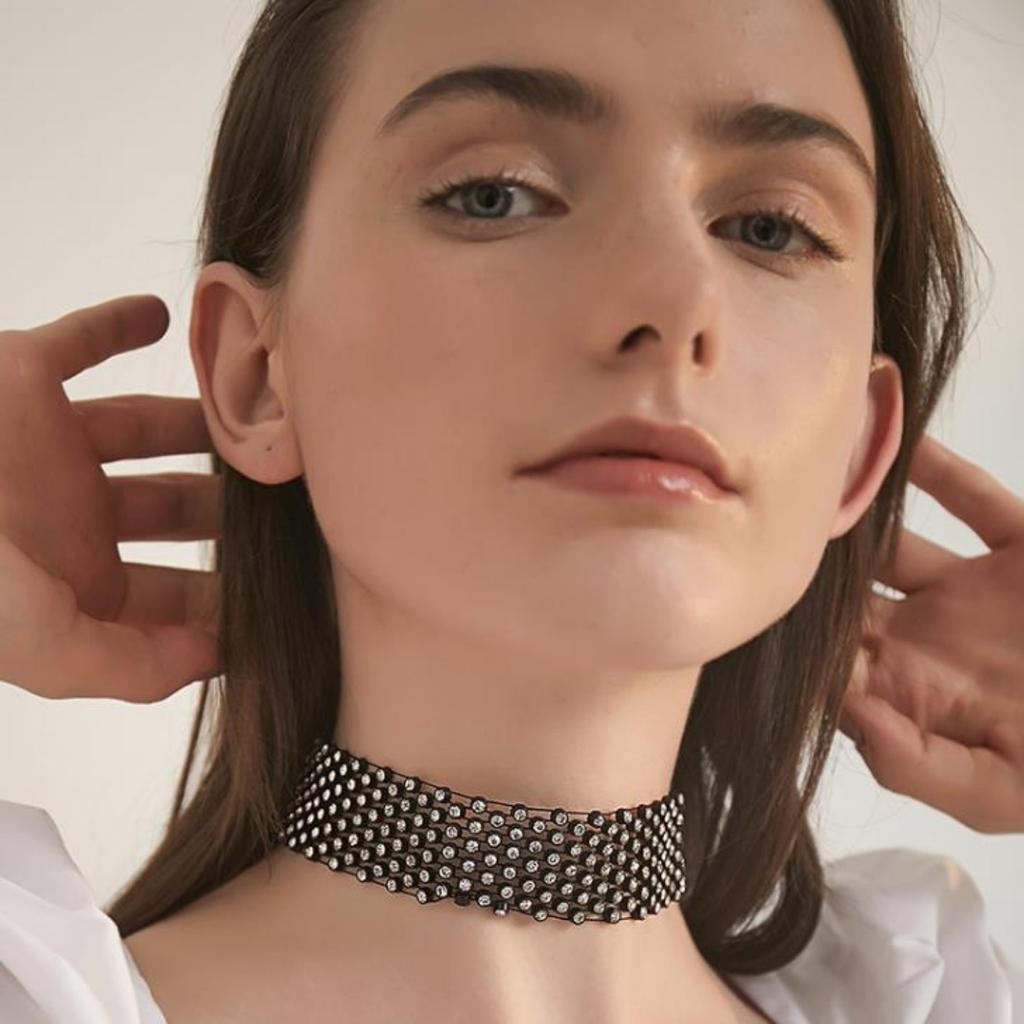 Shiny Multi-row Zircon Long Tassel Clavicle Chain Female Personality Neck Strap Black Retro Necklace