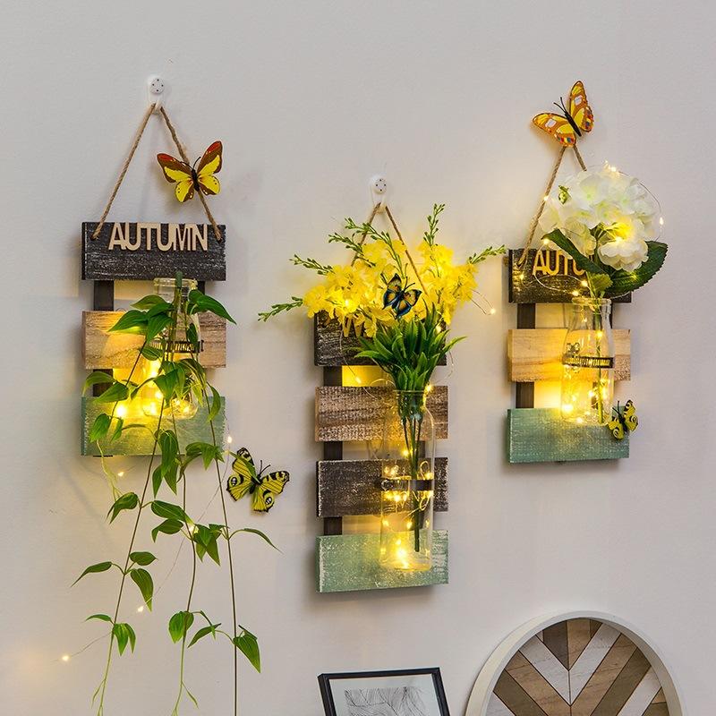 Настенное украшение Ins Style Настенный светильник Nordic Originality Plant Butterfly Background Home Decor Настенные светильники Ваза Лампа для спальни
