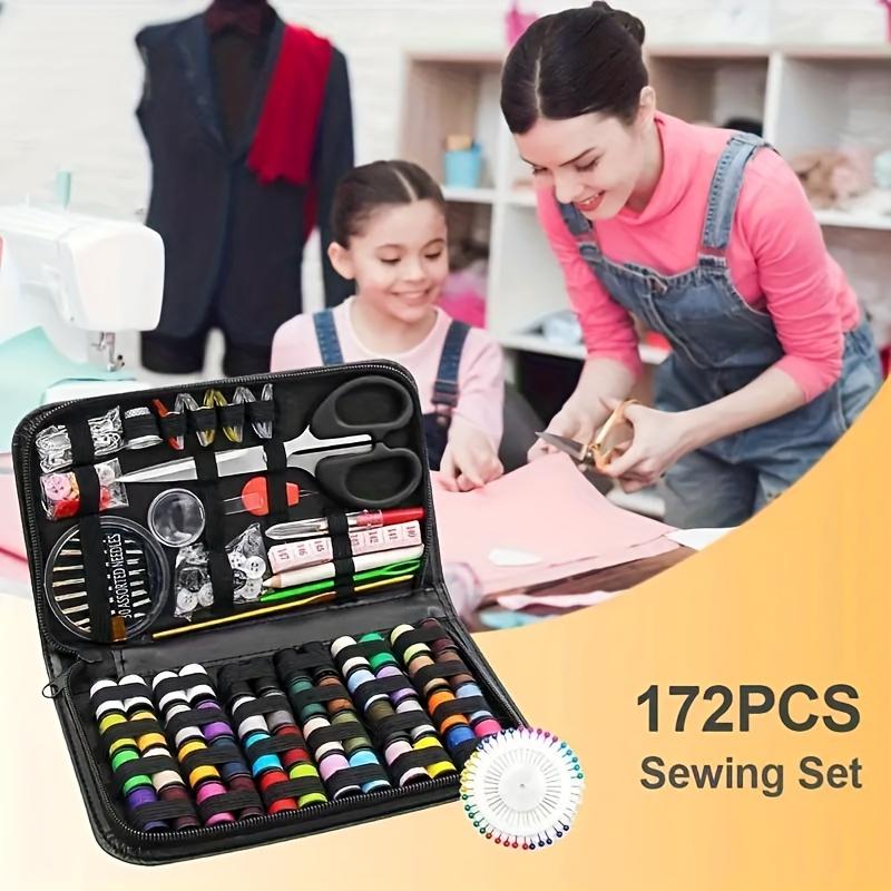 Набор инструментов швеи, для дома и путешествий, Набор для шитья - Портативный, Принадлежности для вязания, Черная сумка для хранения, Разноцветные нитки, Игла для швейной машины